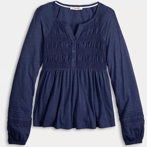 Rewind Navy Smocked Peasant Blouse